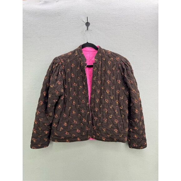 Something Navy Womens Brown Pink Reversible Cropped Quilted Jacket Size Small - Picture 3 of 11